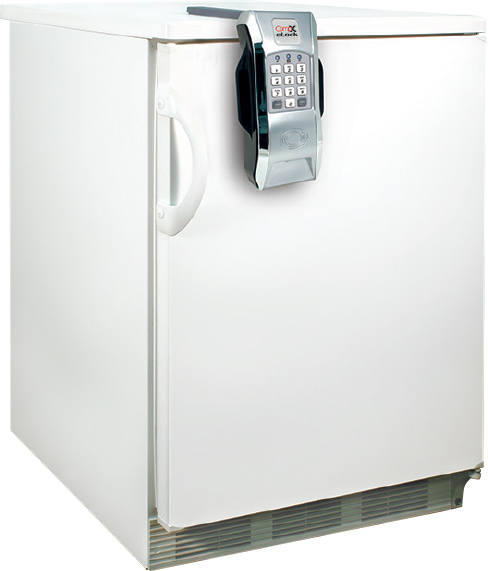 CompX eLock 150 Series - vertical mount - installed on a refrigerator