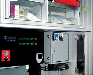 200 / 300 Series cabinet eLock, with wireless 802.11g, HID Prox reader with keypad installed on EMS vehicle’s narcotic cabinet